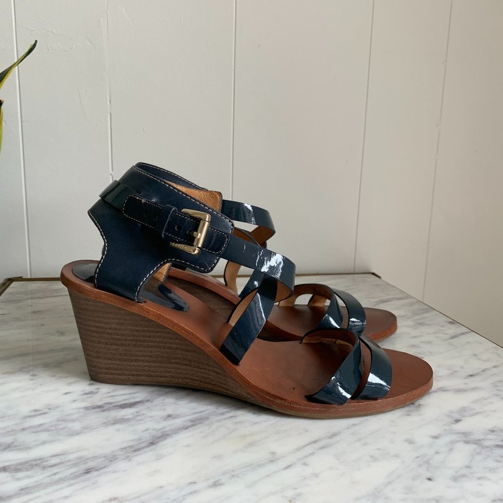 Coach Navy Leather Wedge Sandals size 9.5